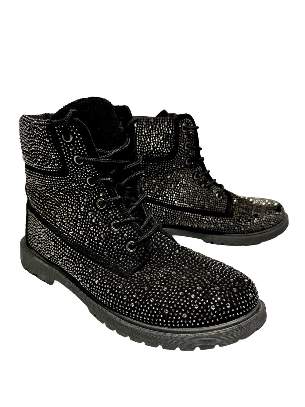 Rock & Candy Lilyana Black Rhinestone Combat Boots Size 9.5 Goth Grunge